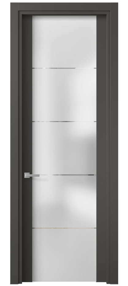 Межкомнатная дверь Planum 4114 ПЭТ графитовый Сатинированное стекло с гравировкой «КВАДРО», триплекс Цена 1580 AZE | Volhovec