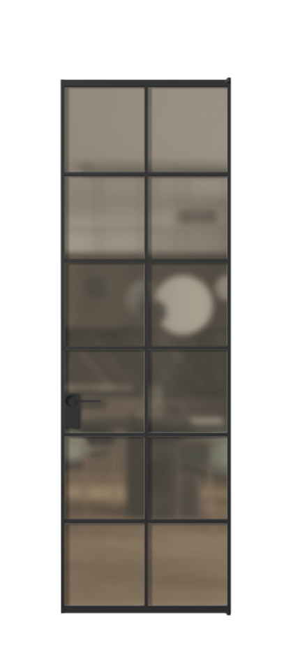 Алюминиевая дверь АЛПЛ040.05 Алюминий Черный Сатинированное бронзовое стекло, триплекс Цена 6490  | Volhovec