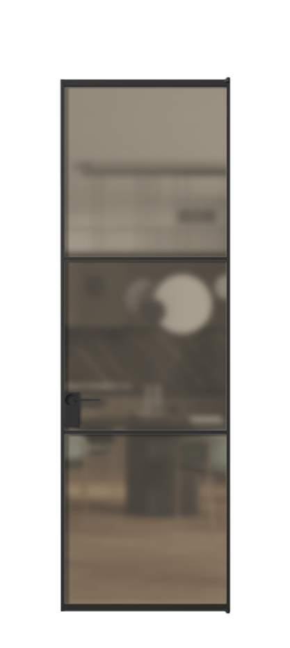 Алюминиевая дверь АЛПЛ040.03 Алюминий Черный Сатинированное бронзовое стекло, триплекс Цена 6260  | Volhovec