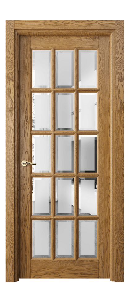 Межкомнатная дверь Лигнум 0708 Дуб медовый брашированный Сатинированное стекло с фацетом Цена 178899 ₽ | Volhovec