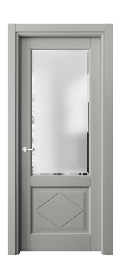 Межкомнатная дверь Тоскана Ромбо 6342 Матовый нейтральный серый Сатинированное стекло с фацетом Цена 99399 ₽ | Volhovec