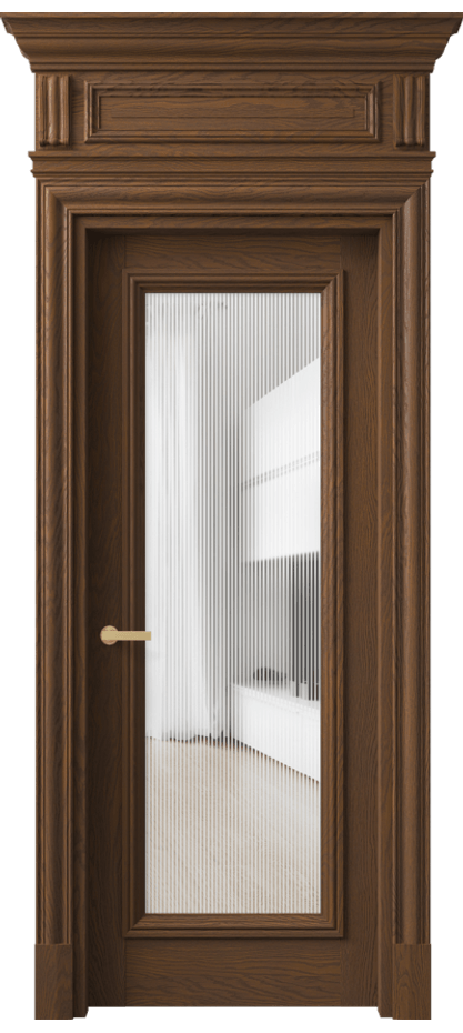 Межкомнатная дверь Антик 7300 Дуб каштановый матовый Рифлёное стекло "Дюна", триплекс Цена 271389 ₽ | Volhovec