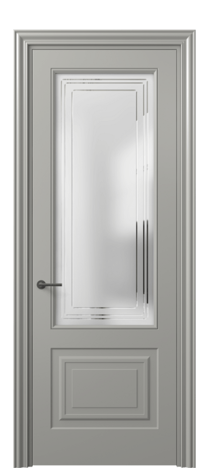 Межкомнатная дверь Mascot 8452 Матовый нейтральный серый Сатинированное стекло с гравировкой "Грани", триплекс Цена 65999 ₽ | Volhovec