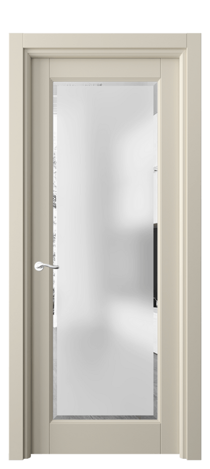 Межкомнатная дверь Лигнум 0700 Матовый бежево-серый Сатинированное стекло с фацетом Цена 98999 ₽ | Volhovec