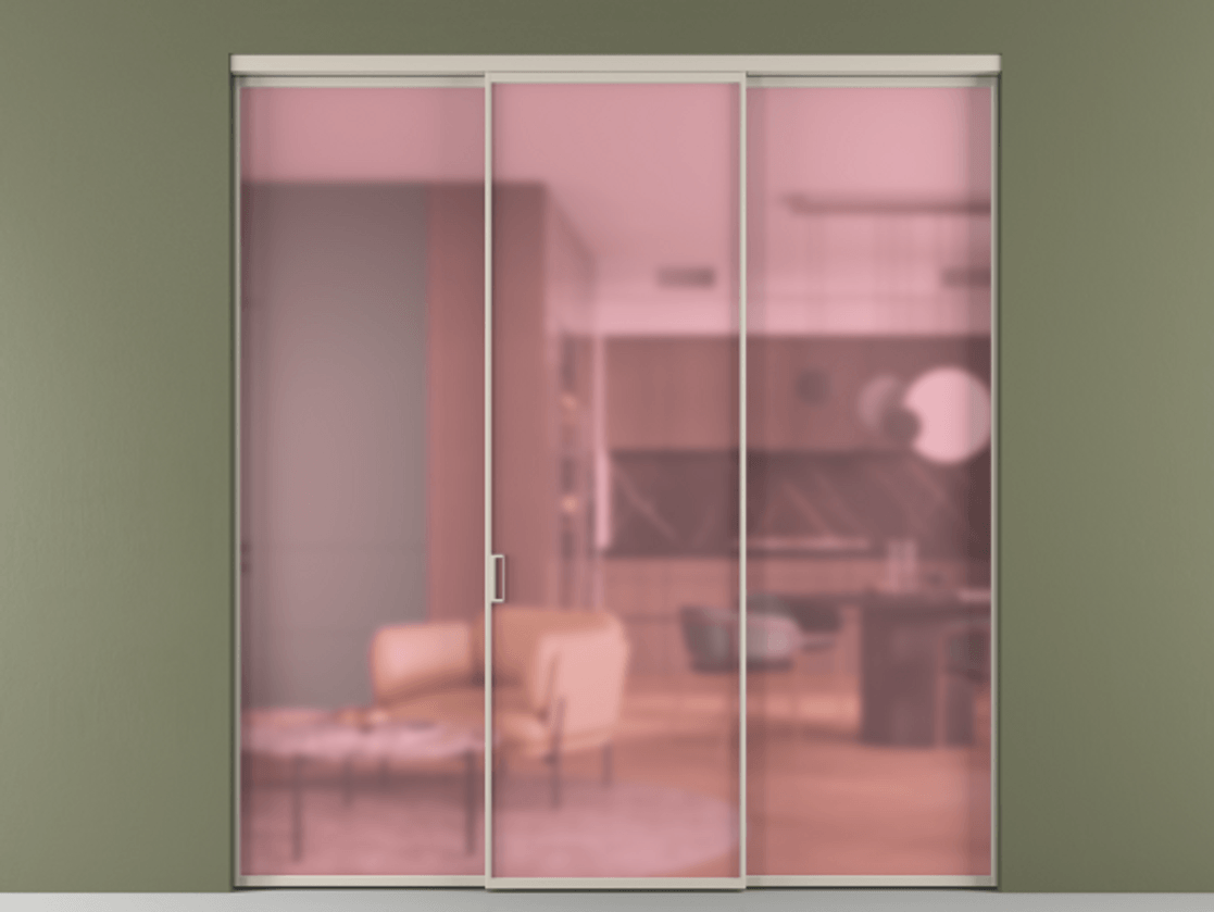 Перегородка Формато внутри проёма 3 створки АЛПР 040.01 Алюминий светло-бежевый Сатинированное розовое стекло, триплекс Цена 225125 ₽ | Volhovec