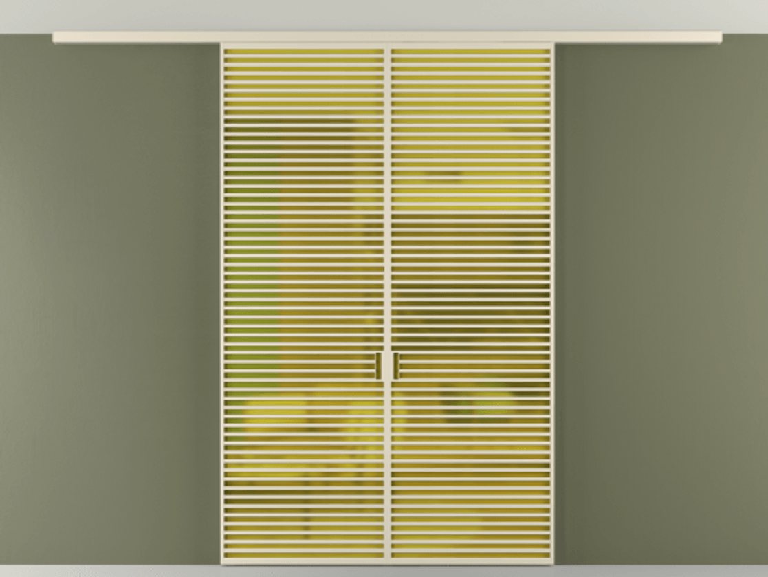 Межкомнатная дверь New Перегородка Formato вдоль стены на потолок двустворчатая АЛПР 040.07 Алюминий бежево-серый Сатинированное жёлтое стекло, триплекс Цена 19100  | Volhovec