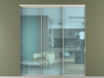 Алюминевая перегородка vn3_01_ Алюминий тёплый серый Сатинированное голубое стекло, триплекс, 6мм. Цвет Алюминий тёплый серый. Материал Алюминий в эмали. Коллекция Перегородка Formato внутри проёма телескопик синхро 2. Картинка.