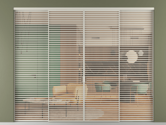 Алюминевая перегородка vn2+2_07_ Алюминий тёплый серый Прозрачное оранжевое стекло, триплекс, 6мм. Цвет Алюминий тёплый серый. Материал Алюминий в эмали. Коллекция Перегородка Formato внутри проёма 4 створки. Картинка.