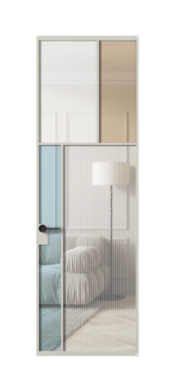 Дверь межкомнатная АЛПЛ041.22 АТСР 4 стекла. Цвет Алюминий тёплый серый. Материал Алюминий в эмали. Коллекция Мозаик. Картинка.