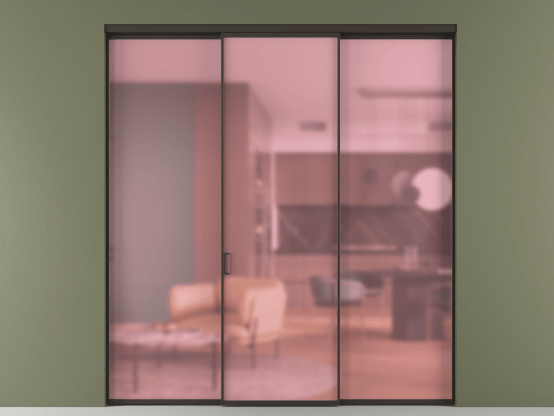 Алюминевая перегородка АЛПР 040.01_ААН_САТ РОЗ_new. Цвет Алюминий антрацит. Материал Алюминий в эмали. Коллекция Перегородка Формато внутри проёма 3 створки. Картинка.