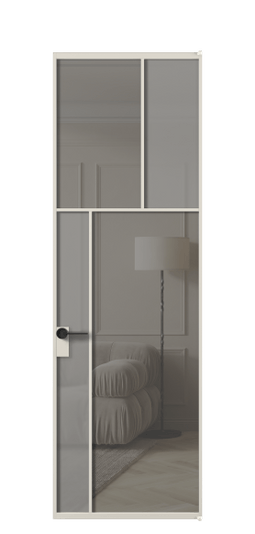 Дверь межкомнатная АЛПЛ041.22 АОС Серый сатин матовое + Серый прозрачное. Цвет Алюминий облачно-серый. Материал Алюминий в эмали. Коллекция Мозаик. Картинка.