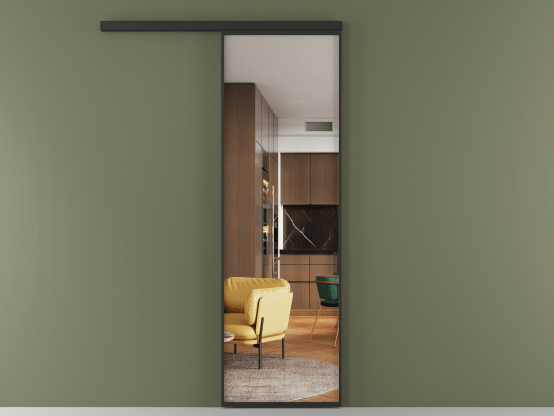 Алюминевая перегородка vd1_01 Crystalvision ЧЕР. Цвет Алюминий Черный. Материал Алюминий. Коллекция Перегородка Формато вдоль стены 1 створка. Картинка.