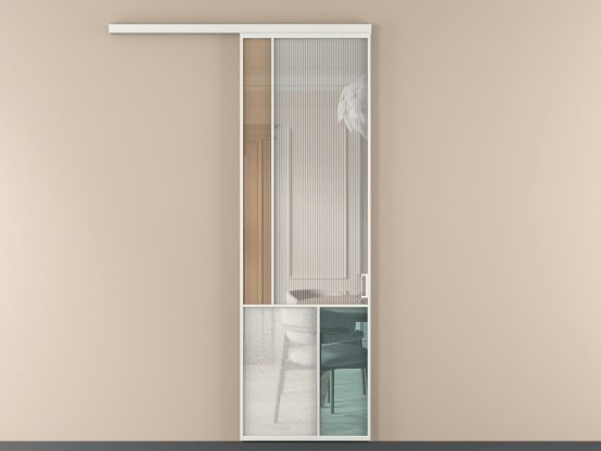 Алюминевая перегородка vd1_3 Алюминий светло-серый Четыре стекла. Цвет Алюминий светло-серый. Материал Алюминий в эмали. Коллекция Перегородка Mosaic вдоль стены 1 створка. Картинка.