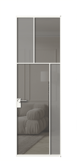 Межкомнатная дверь АЛПЛ041.23 БЕЛ Серый сатин матовое + Серый прозрачное. Цвет Алюминий Белый. Материал Алюминий. Коллекция Mosaic. Фото. Дверь межкомнатная АЛПЛ041.23 БЕЛ Серый сатин матовое + Серый прозрачное. Цвет Алюминий Белый. Материал Алюминий. Коллекция Mosaic. Картинка.