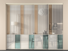 Перегородка Mosaic внутри проёма 4 створки с синхронным механизмом